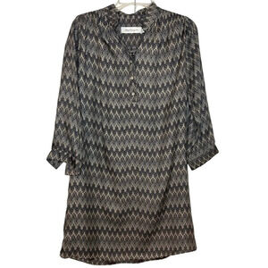 T-Bags LA Chevron Tunic Dress Gray White XS Boho Casual